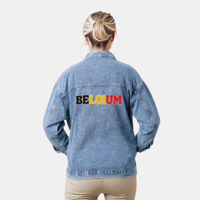 Simple Modern Belgium National Flag Apparel Denim Jacket (Model)
