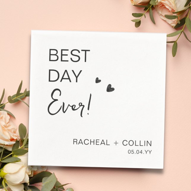 Simple Modern Best Day Ever Personalised Wedding Napkin (Creator Uploaded)