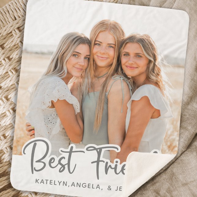 Simple Modern  Best Friends Personalised Photo Sherpa Blanket (Creator Uploaded)