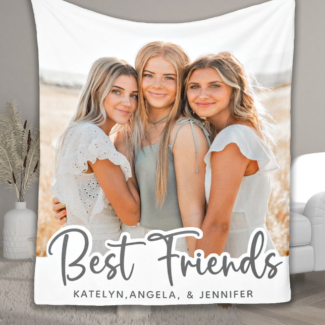 Simple Modern Best Friends Personalized Photo Fleece Blanket (Creator Uploaded)