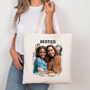 Simple Modern Besties Best Friends Photo Tote Bag