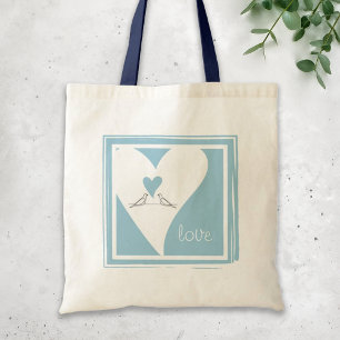 Simple Modern Birds in Love Light Blue Heart Tote Bag