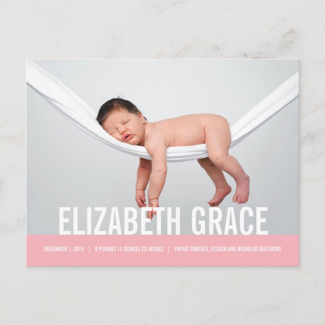 SIMPLE Modern Birth Announcement Postcard (Front)