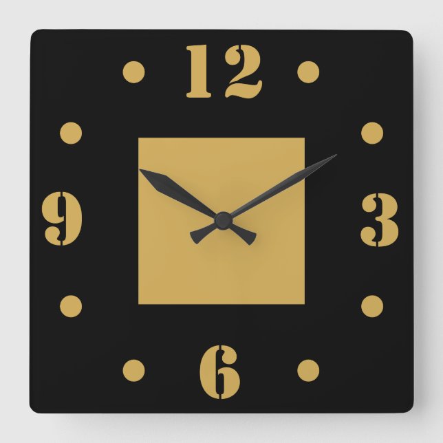 Simple Modern Black And Gold Minimalist Square Wall Clock (Front)