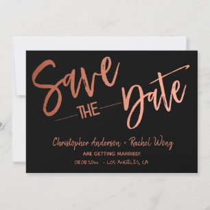 Simple Modern Black and Rose Gold Save the Date Invitation