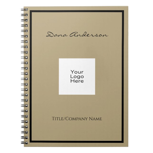 Simple Modern Black and Tan Spiral Photo Notebook (Front)