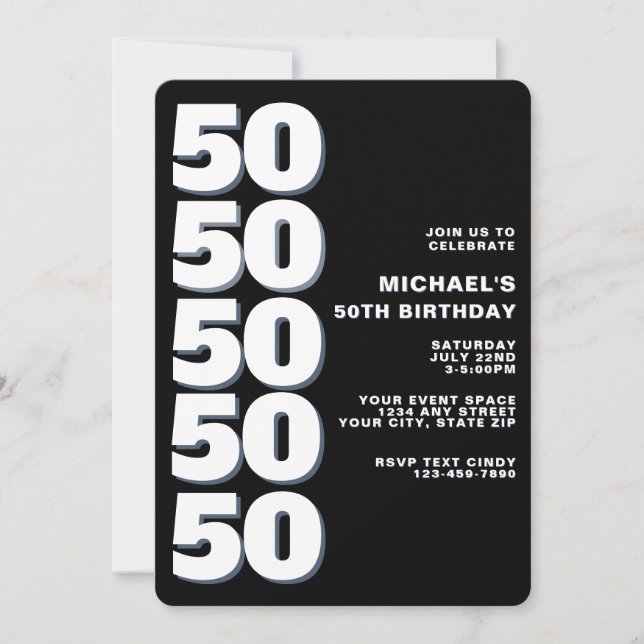 Simple Modern Black and White 50th Birthday Invitation (Front)