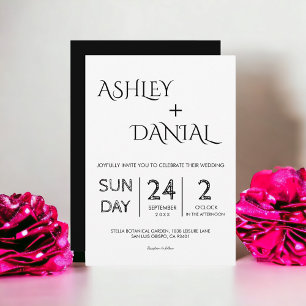 Simple Modern Black And White Calligraphy Wedding Invitation