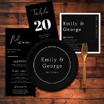 Simple Modern Black And White Classy Chic Wedding Paper Plate<br><div class="desc">Make your wedding reception even more memorable with these elegant and modern paper plates. The bold black background sets the perfect stage for the luxury white calligraphy, creating a sophisticated and eye-catching design. The simple and versatile design allows you to coordinate with any wedding theme, while the customisation options let...</div>
