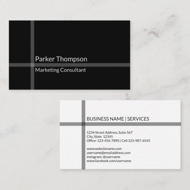 Simple Modern Black and White Crossing Stripes Business Card (Front/Back)