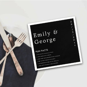 Simple Modern Black And White Fun Facts Wedding Napkin