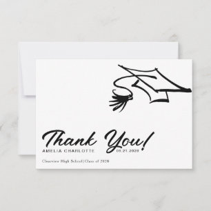 Simple Modern Black and White Graduation Thank You Card