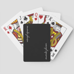 Simple Modern Black and White Monogram Full Name Playing Cards