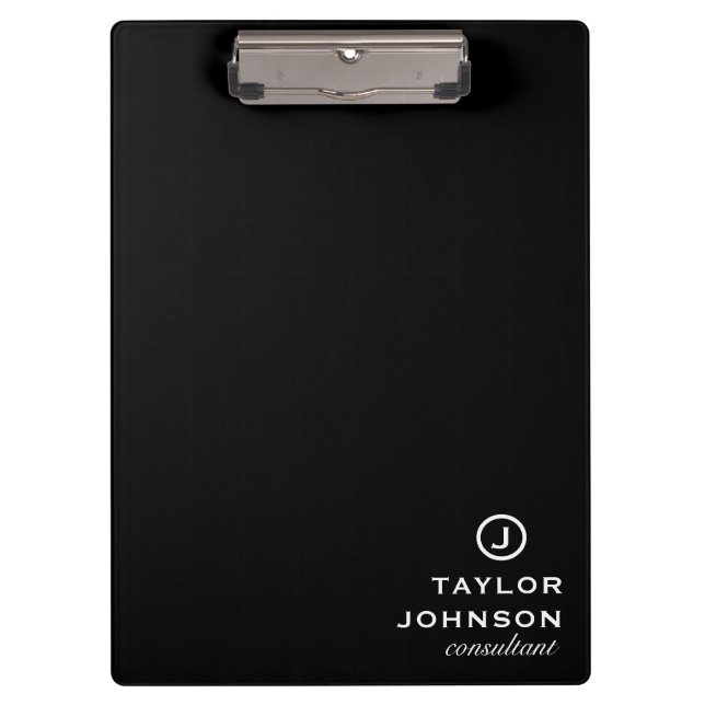 Simple Modern Black And White Monogram Initial Clipboard (Front)