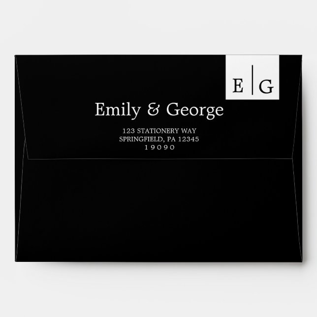 Simple Modern Black And White Monogram Wedding Envelope (Back (Top Flap))