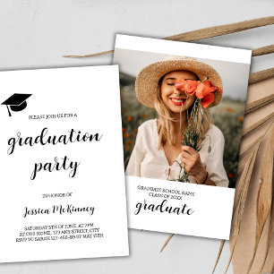 Simple Modern Black and White Photo Graduation Invitation