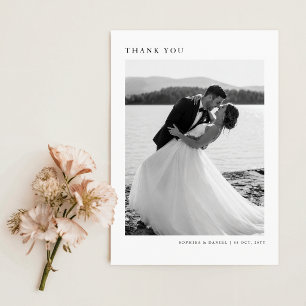 Simple Modern Black and White Photo Wedding Thank You Card