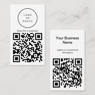 Simple Modern Black and White QR Code Logo Upright Business Card