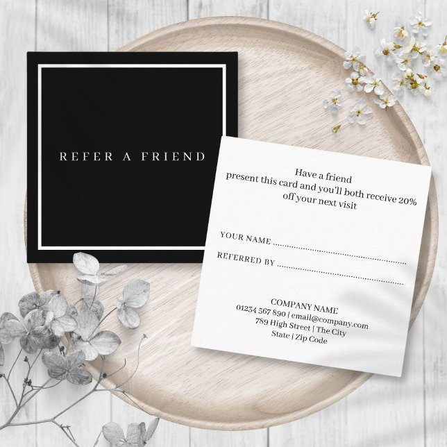 Simple Modern Black and White Referral Card (Simple Modern Black and White Referral Card)