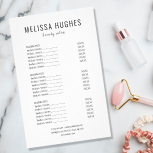 Simple Modern Black and White Salon Service Menu
