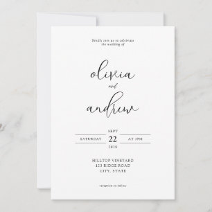 Simple Modern Black and White Script Wedding Invitation