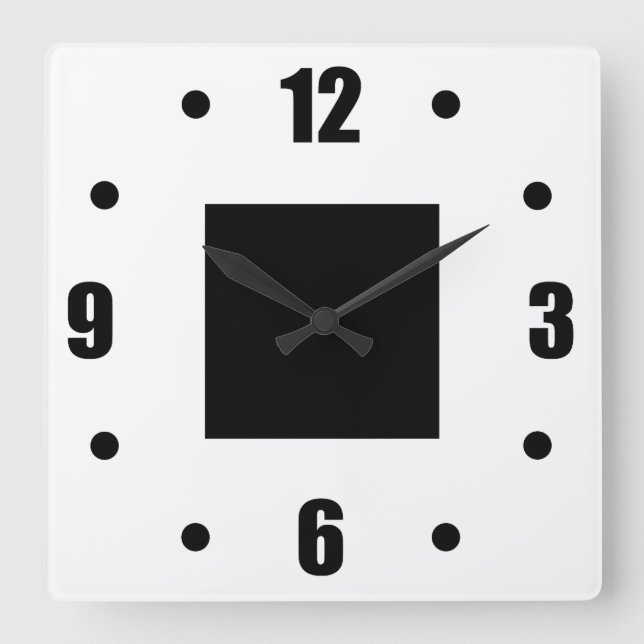 Simple Modern Black And White Square Wall Clock (Front)