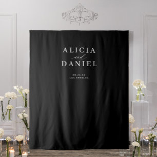 Simple modern black and white wedding backdrop tapestry