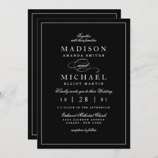 Simple Modern Black and White Wedding Invitation