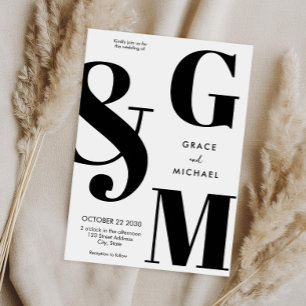 Simple Modern Black and White Wedding Invitation