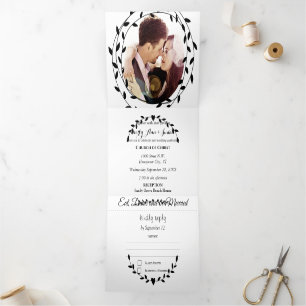 Simple Modern Black And White Wedding Tri-Fold Inv