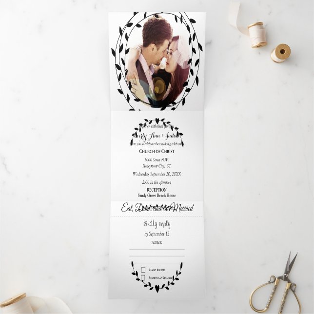 Simple Modern Black And White Wedding Tri-Fold Inv (Inside)