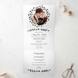 Simple Modern Black And White Wedding Tri-Fold Inv Invitation