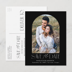 Simple Modern Black Arch Photo Save the Date Announcement Postcard