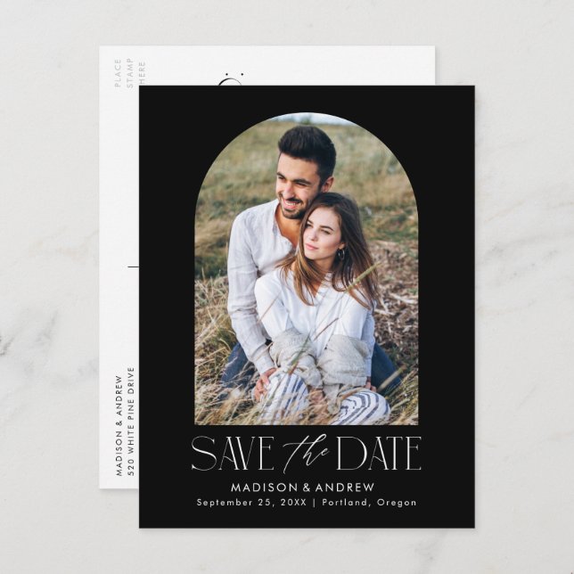Simple Modern Black Arch Photo Save the Date Announcement Postcard (Front/Back)
