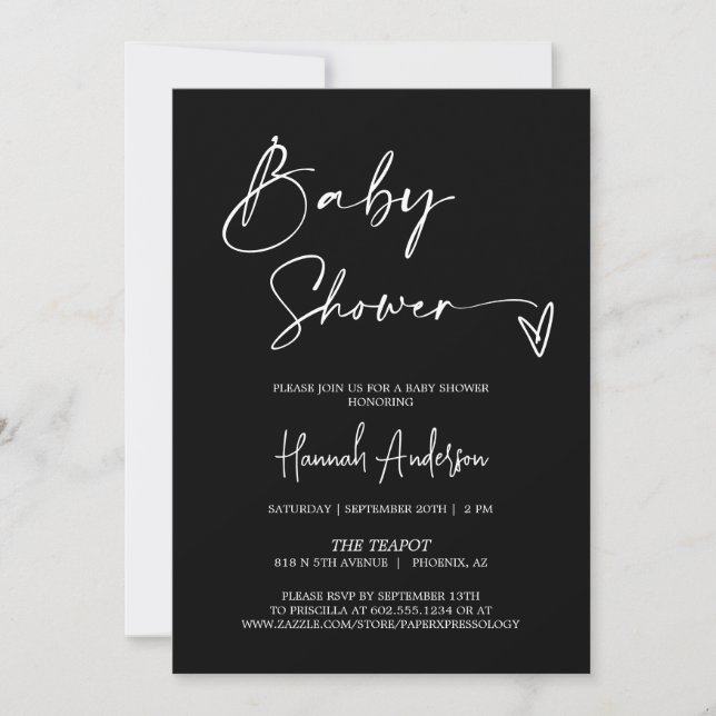 Simple Modern Black Baby Shower QR Code Photo Invitation (Front)