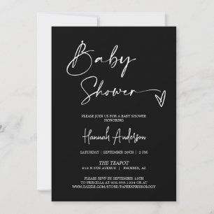 Simple Modern Black Baby Shower QR Code Photo Invitation