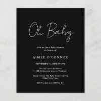 Simple Modern Black Budget Baby Shower Invitation