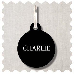 Simple Modern Black Custom Name Dog Round Pet Tag