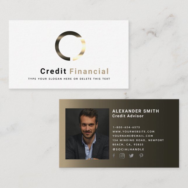 Simple Modern Black Gold Credit Professional Photo Business Card (Front/Back)