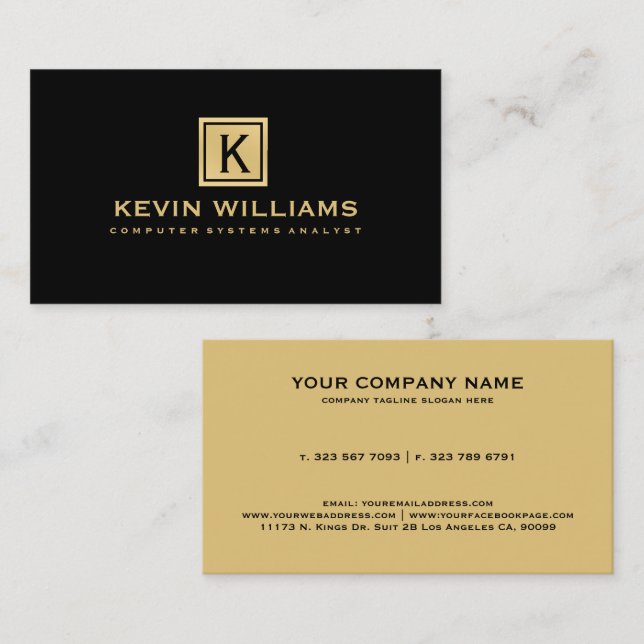 Simple Modern Black & Gold Geometric Accent Business Card (Front/Back)