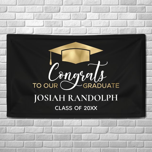Simple Modern Black Gold Graduation Banner (Creator Uploaded)