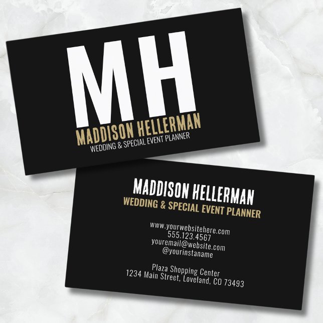Simple Modern Black Gold Monogram Business Card (Simple Stylish Modern Black Gold Monogram Business Card)