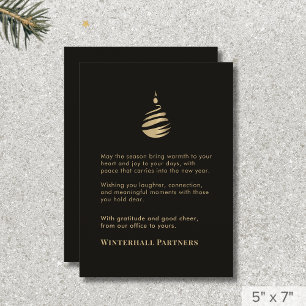 Simple Modern Black Gold Ornament Holiday Card