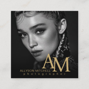 Simple Modern Black Gold Photo QR Photography Square Business Card