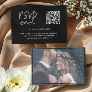 Simple Modern Black & Gold QR Code RSVP Card