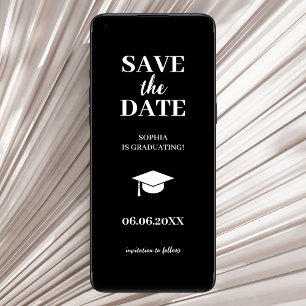 Simple Modern Black Grad Cap Graduation 2025 Save The Date