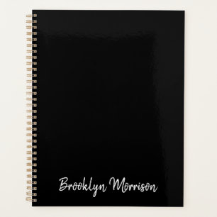 Simple modern black hand written script name text planner