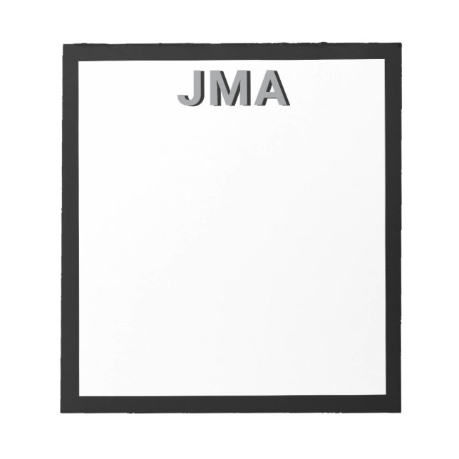 Simple Modern Black Monogram Notepad (Front)