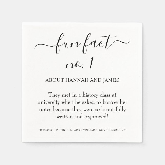 Simple Modern Black Script Fun Fact 1 Wedding Napkin (Front)