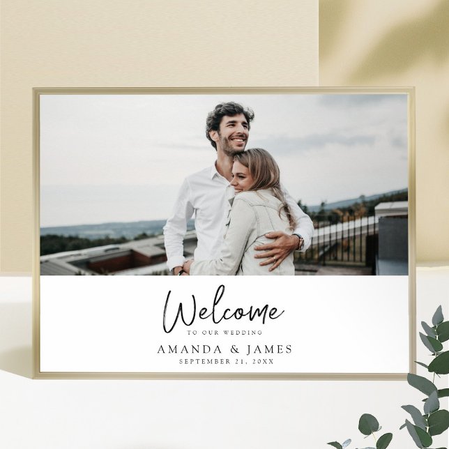 Simple Modern Black Script Photo Wedding Welcome Poster (Creator Uploaded)